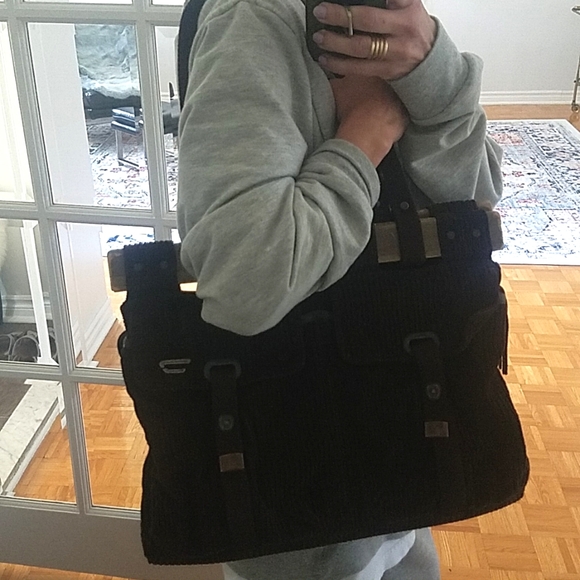 Diesel Vintage RARE Brown Corduroy Cargo Boho Shoulder Tote Bag - Picture 14 of 16